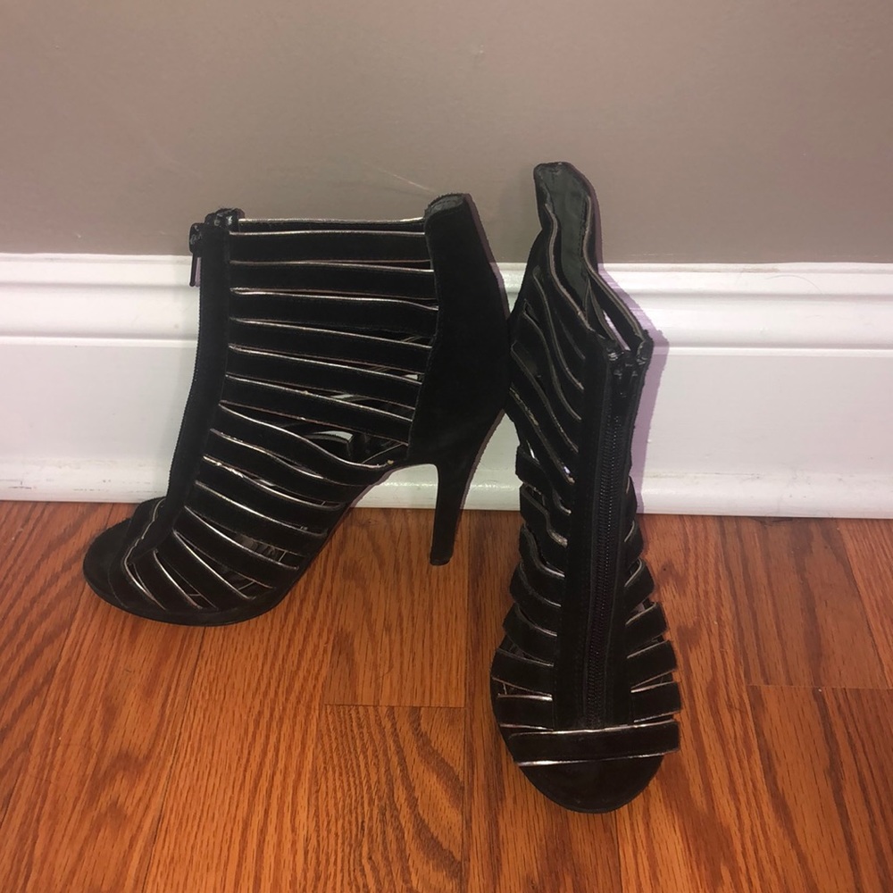DV dolce vita black and gold caged booties